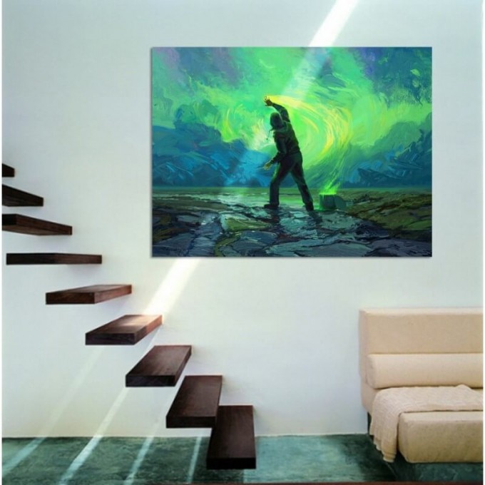 PAINTING ON CANVAS - A MAN PAINTS THE SKY