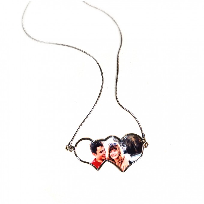 METAL NECKLACE TWO HEARTS 2.4cm