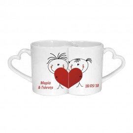 CUPS FOR COUPLE WITH HEART HANDLE 300ml