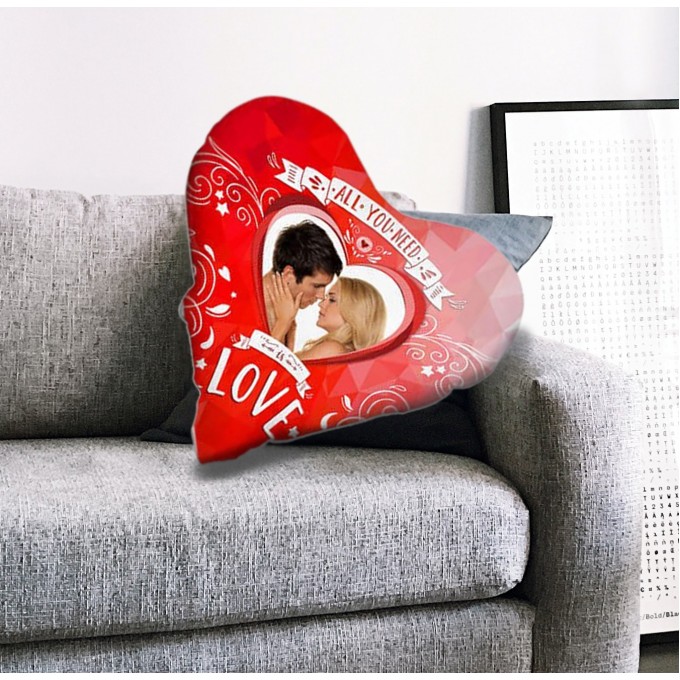 SATIN HEART PILLOW "ALL YOU NEED" 38x38cm