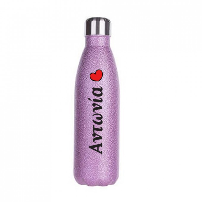WATER BOTTLE WITH GLITTER WITH NAME 500ml